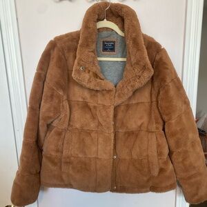 Faux fur/teddy fur bomber; jersey liner makes it extra comfy cozy.